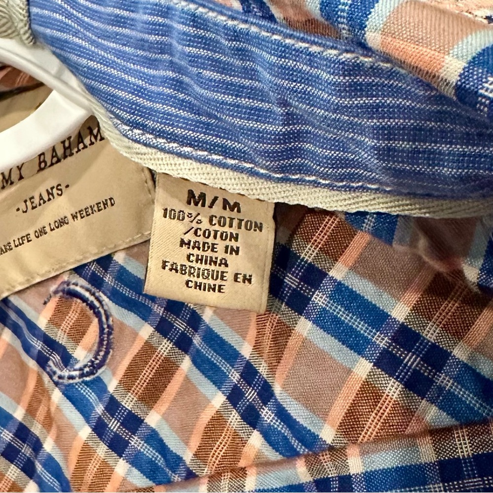 💙EUC🧡TOMMY BAHAMA Men's Blue and Orange Plaid Shirt - Picture 5 of 7